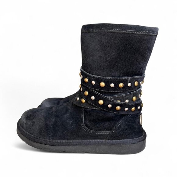 UGG women’s Clovis black suede leather studded boots in size 8 - Picture 1 of 8